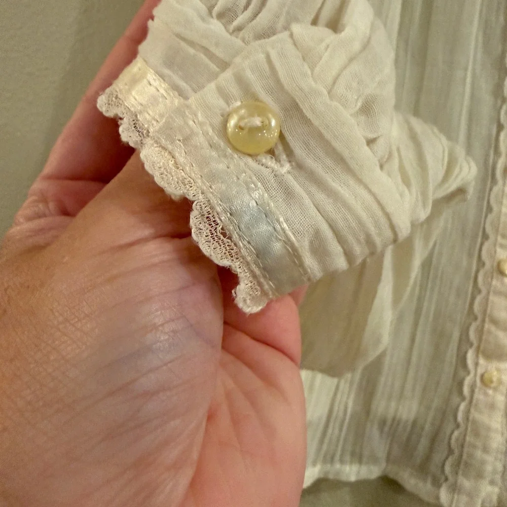Vintage Jessica's Gunnies Skirt Set M Brown Ivory Floral Lace Prairie Cottage